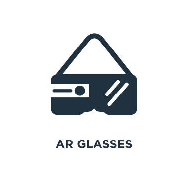 AR gözlük simgesi. Siyah vektör çizim dolu. Beyaz arka plan ar gözlük sembolü. Web ve mobil kullanılabilir.