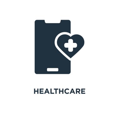 Sağlık simgesi. Siyah vektör çizim dolu. Beyaz arka plan sağlık sembol. Web ve mobil kullanılabilir.