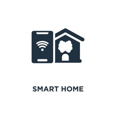 Akıllı ev simgesini. Siyah vektör çizim dolu. Beyaz arka plan Akıllı ev sembolü. Web ve mobil kullanılabilir.