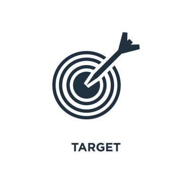 Hedef simgesi. Siyah vektör çizim dolu. Beyaz arka plan hedef sembolü. Web ve mobil kullanılabilir.