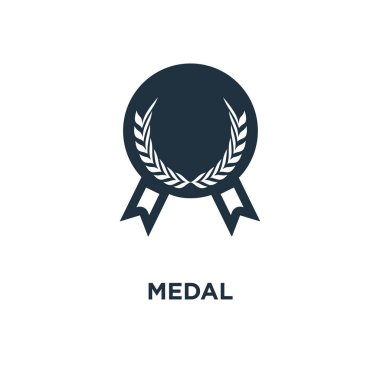 Madalya simgesi. Siyah vektör çizim dolu. Beyaz arka plan üzerinde madalya sembolü. Web ve mobil kullanılabilir.