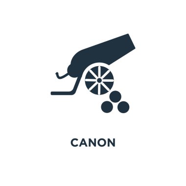 Canon simgesi. Siyah vektör çizim dolu. Beyaz arka plan üzerinde Canon sembolü. Web ve mobil kullanılabilir.