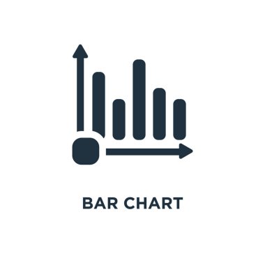 Çubuk grafik simgesi. Siyah vektör çizim dolu. Çubuk grafik sembolü beyaz arka plan üzerinde. Web ve mobil kullanılabilir.