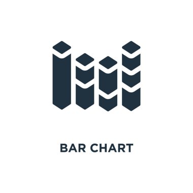 Çubuk grafik simgesi. Siyah vektör çizim dolu. Çubuk grafik sembolü beyaz arka plan üzerinde. Web ve mobil kullanılabilir.