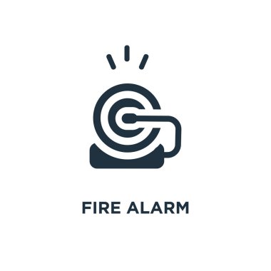Yangın alarm simgesi. Siyah vektör çizim dolu. Yangın alarm simgesi beyaz arka plan üzerinde. Web ve mobil kullanılabilir.