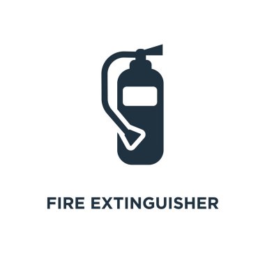 Yangın söndürücü simgesi. Siyah vektör çizim dolu. Yangın söndürücü sembolü beyaz arka plan üzerinde. Web ve mobil kullanılabilir.