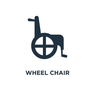 Tekerlekli sandalye simge. Siyah vektör çizim dolu. Beyaz arka plan tekerlekli sandalye sembol. Web ve mobil kullanılabilir.