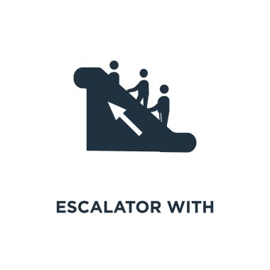 Sağ ok simgesi ile yürüyen merdiven. Siyah vektör çizim dolu. Beyaz arka plan üzerinde sağ ok simgesiyle yürüyen merdiven. Web ve mobil kullanılabilir.