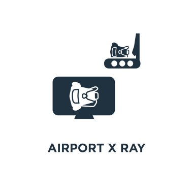 Havaalanı röntgen makinesi simgesi. Siyah vektör çizim dolu. Beyaz arka plan Havaalanı röntgen makinesi sembolü. Web ve mobil kullanılabilir.