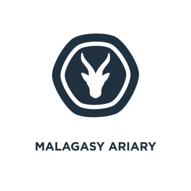 Malagasy Ariary simgesi. Siyah vektör çizim dolu. Beyaz arka plan Malagasy Ariary sembolü. Web ve mobil kullanılabilir.
