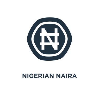 Nijeryalı Naira simgesi. Siyah vektör çizim dolu. Beyaz arka plan Nijeryalı Naira sembolü. Web ve mobil kullanılabilir.