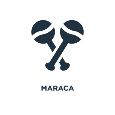 Maraca simgesi. Siyah vektör çizim dolu. Beyaz arka plan maraca sembolü. Web ve mobil kullanılabilir.