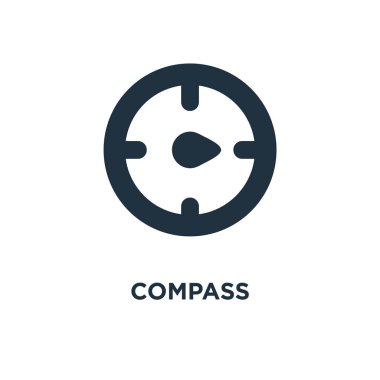 Pusula simgesini. Siyah vektör çizim dolu. Beyaz arka plan sembolü pusula. Web ve mobil kullanılabilir.