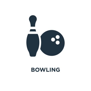 Bowling simgesi. Siyah vektör çizim dolu. Beyaz arka plan bowling sembolü. Web ve mobil kullanılabilir.