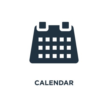 Takvim simgesini. Siyah vektör çizim dolu. Takvim simgesi beyaz arka plan üzerinde. Web ve mobil kullanılabilir.