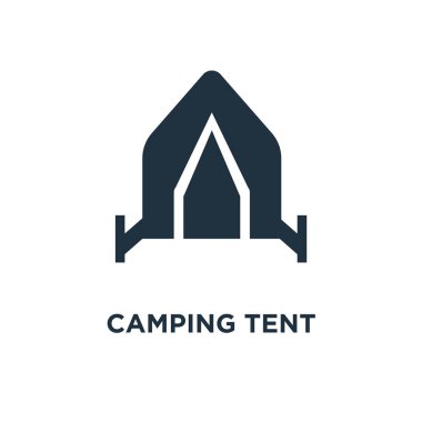 Kamp çadır simgesi. Siyah vektör çizim dolu. Beyaz arka plan kamp çadır sembolü. Web ve mobil kullanılabilir.