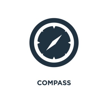 Pusula simgesini. Siyah vektör çizim dolu. Beyaz arka plan sembolü pusula. Web ve mobil kullanılabilir.