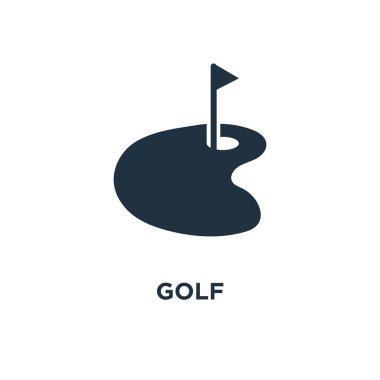 Golf simgesi. Siyah vektör çizim dolu. Beyaz arka plan Golf sembolü. Web ve mobil kullanılabilir.
