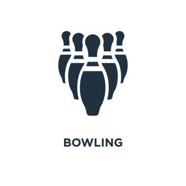 Bowling simgesi. Siyah vektör çizim dolu. Beyaz arka plan bowling sembolü. Web ve mobil kullanılabilir.