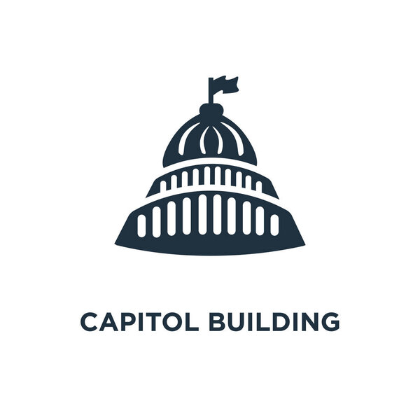 Икона Капитолия. Черная заполненная векторная иллюстрация. Символ здания Капитолия на белом фоне. Может использоваться в Интернете и мобильных устройствах
.