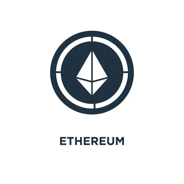 Ethereum Pictogram Zwarte Gevuld Vectorillustratie Ethereum Symbool Witte Achtergrond Kan — Stockvector