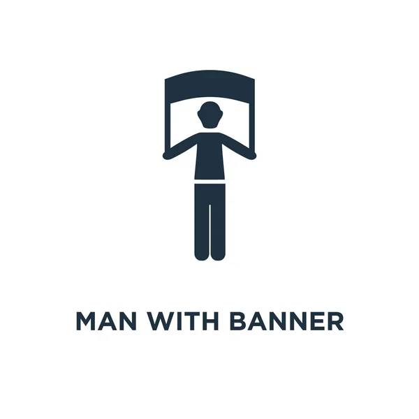 Homem Com Ícone Banner Ilustração Vetorial Cheia Preto Homem Com — Vetor de Stock