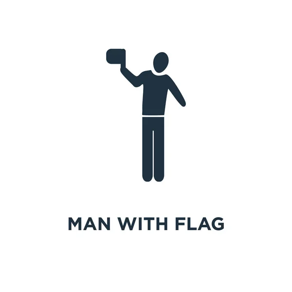 Человек Иконкой Флага Черная Заполненная Векторная Иллюстрация Человек Флагом Белом — стоковый вектор