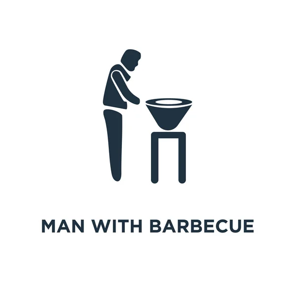 Man Barbecue Icon Black Filled Vector Illustration Man Barbecue Symbol — Stock Vector