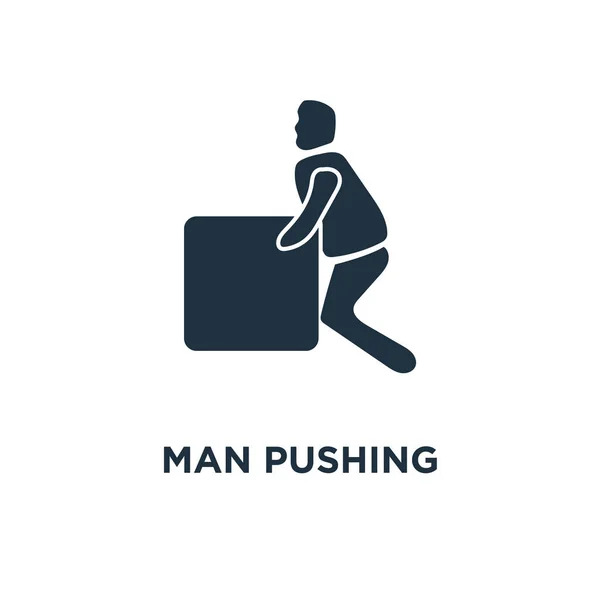 Man Pushing icon. Black filled vector illustration. Man Pushing symbol on white background. Can be used in web and mobile.