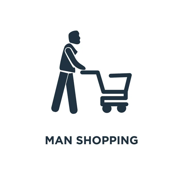 Shopping Ikone Schwarz Gefüllte Vektorabbildung Mann Shopping Symbol Auf Weißem — Stockvektor