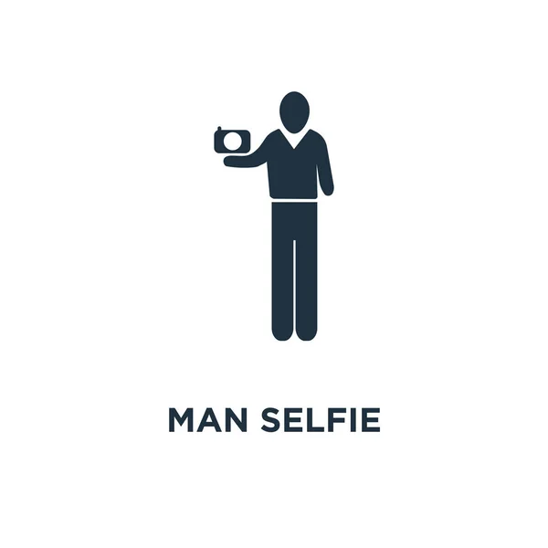 Ícone Man Selfie Ilustração Vetorial Cheia Preto Homem Selfie Símbolo — Vetor de Stock