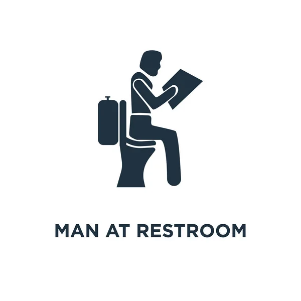 Mann Auf Der Toilette Schwarz Gefüllte Vektorabbildung Mann Auf Toilette — Stockvektor