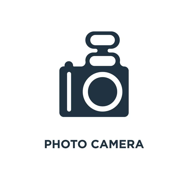 Foto Camera Pictogram Zwarte Gevuld Vectorillustratie Foto Camera Symbool Witte — Stockvector