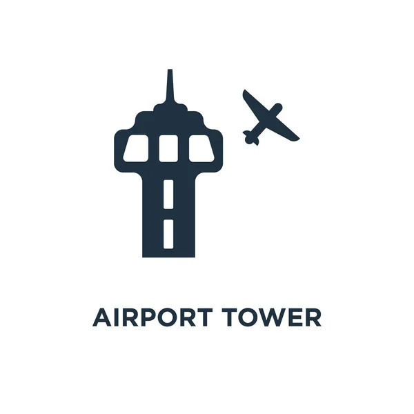 Ícone Torre Aeroporto Ilustração Vetorial Cheia Preto Símbolo Torre Aeroporto — Vetor de Stock