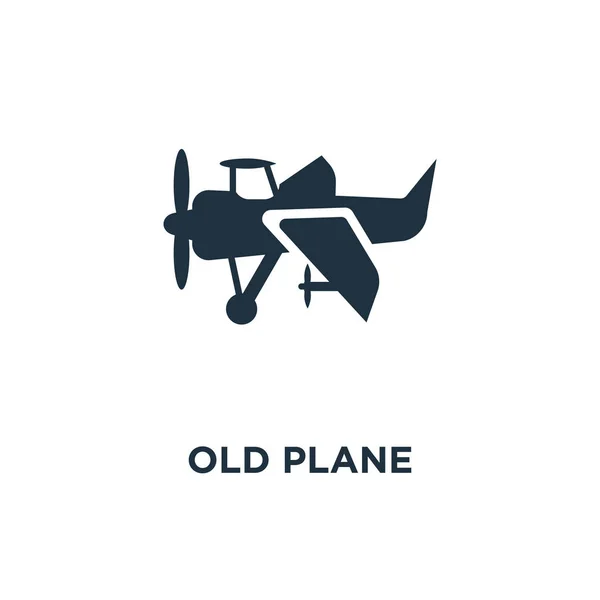 Oude Vlakpictogram Zwarte Gevuld Vectorillustratie Oude Vliegtuig Symbool Witte Achtergrond — Stockvector