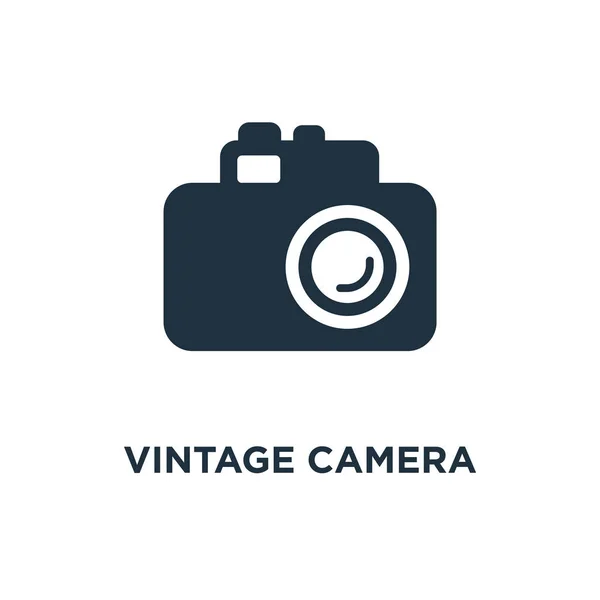 Ícone Câmera Vintage Ilustração Vetorial Cheia Preto Símbolo Câmera Vintage — Vetor de Stock