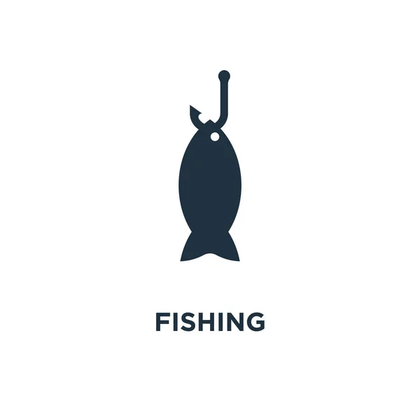 Ícone Pesca Ilustração Vetorial Cheia Preto Símbolo Pesca Fundo Branco — Vetor de Stock
