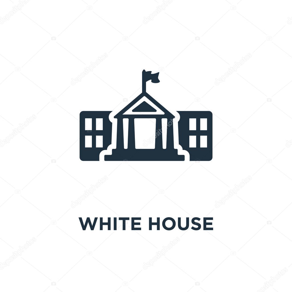 White House icon. Black filled vector illustration. White House symbol on white background. Can be used in web and mobile.