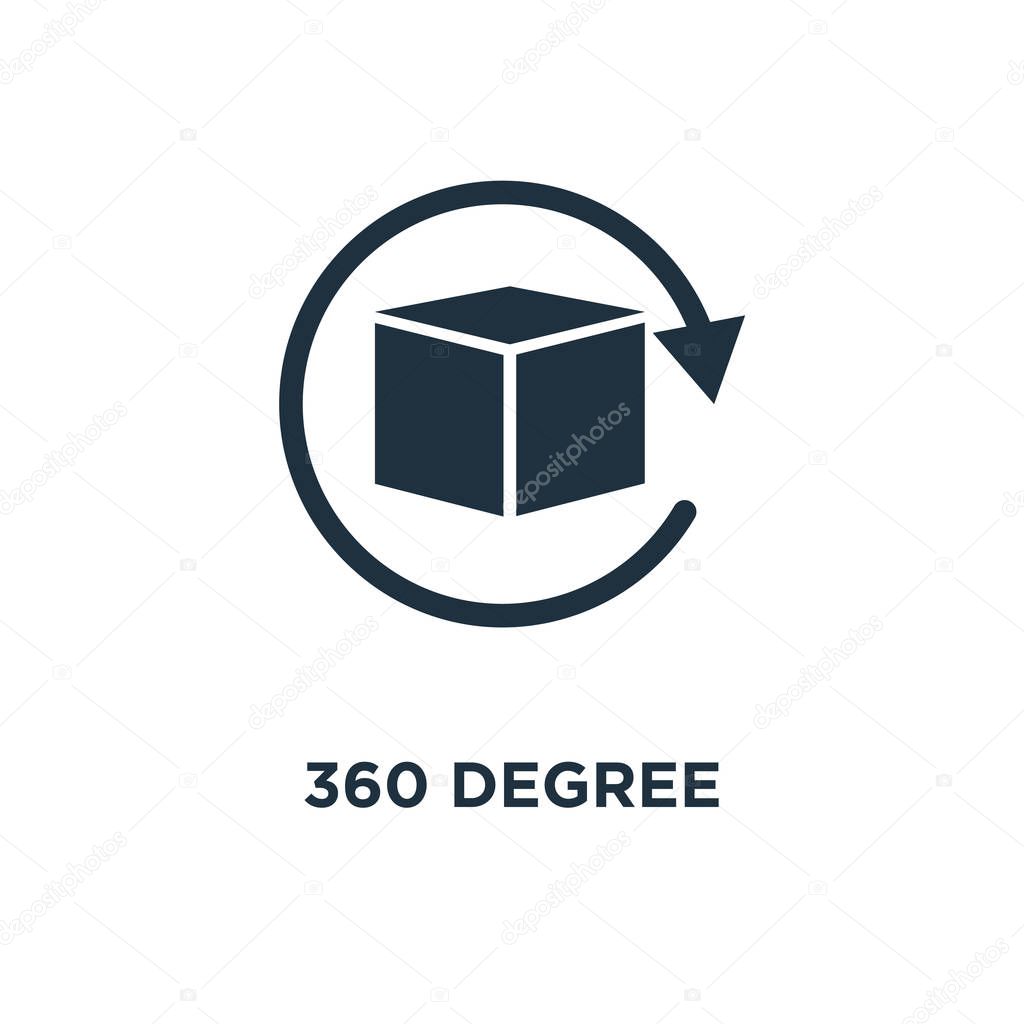 360 degree icon. Black filled vector illustration. 360 degree symbol on white background. Can be used in web and mobile.