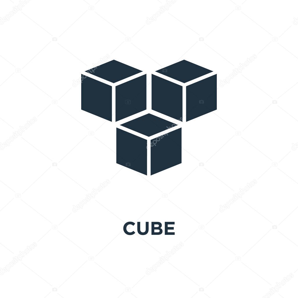 Cube icon. Black filled vector illustration. Cube symbol on white background. Can be used in web and mobile.