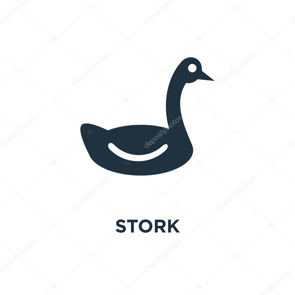Stork icon. Black filled vector illustration. Stork symbol on white background. Can be used in web and mobile.