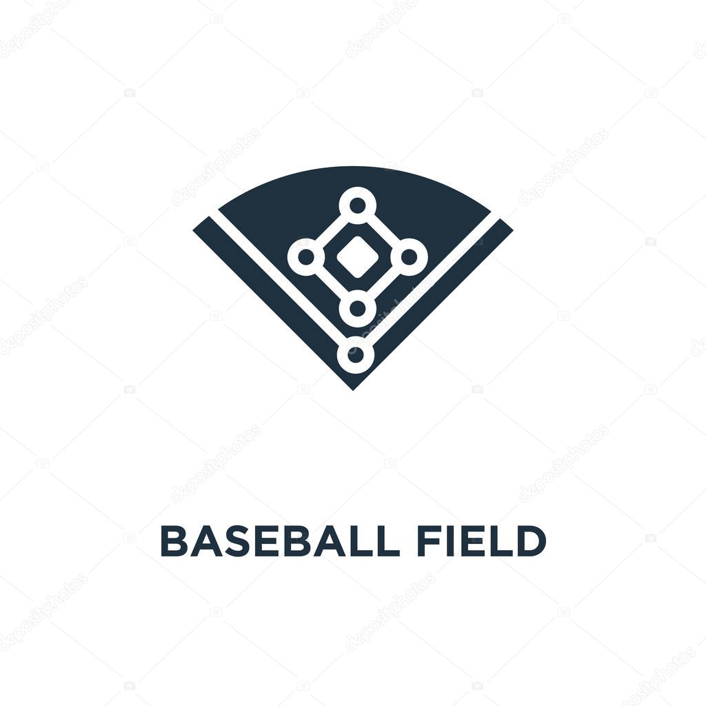 Baseball field icon. Black filled vector illustration. Baseball field symbol on white background. Can be used in web and mobile.