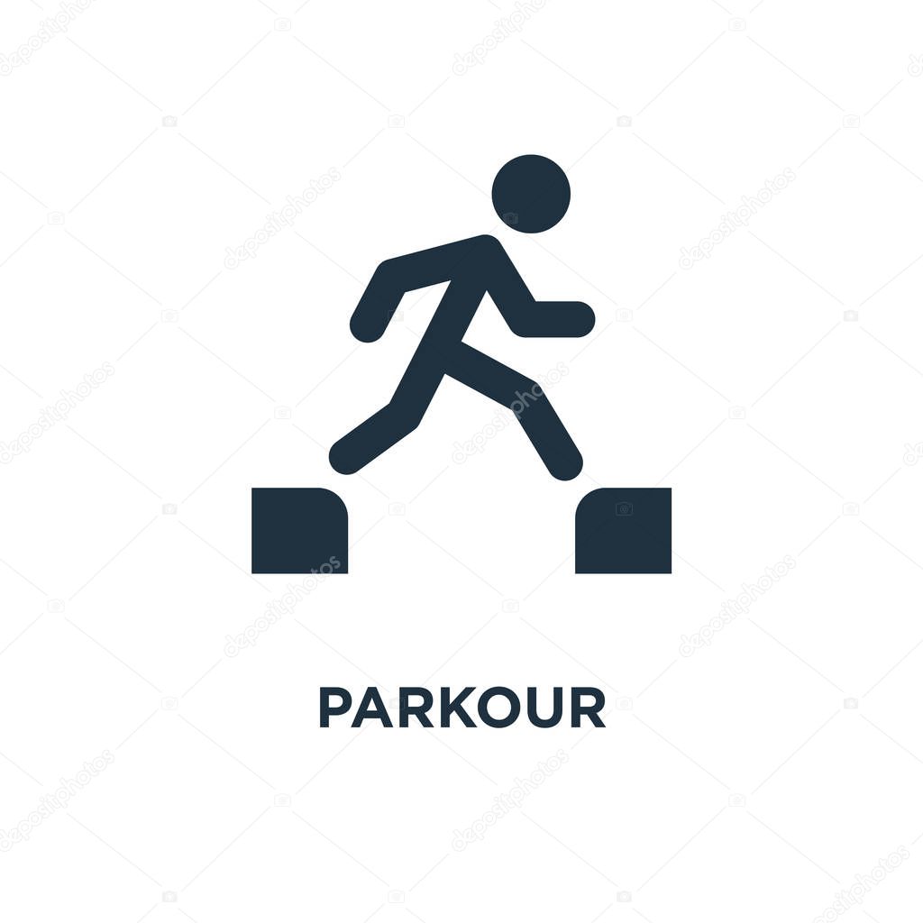 Parkour icon. Black filled vector illustration. Parkour symbol on white background. Can be used in web and mobile.