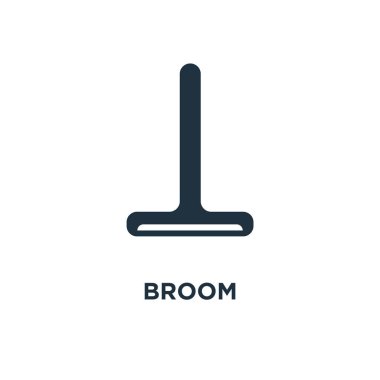 Süpürge simgesi. Siyah vektör çizim dolu. Beyaz arka plan süpürge sembolü. Web ve mobil kullanılabilir.