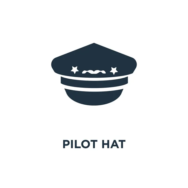Pilot Hat Pictogram Zwarte Gevuld Vectorillustratie Pilot Hat Symbool Witte — Stockvector