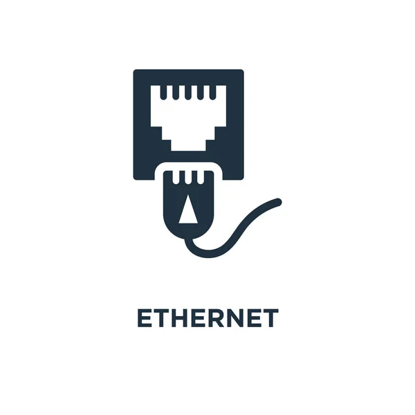 Піктограма Ethernet Чорні Заповнені Векторні Ілюстрації Символ Ethernet Білому Тлі — стоковий вектор