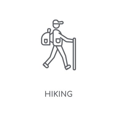 Doğrusal simgesi hiking. Kavramı kontur sembolü tasarım hiking. İnce grafik öğeleri illüstrasyon, beyaz bir arka plan, eps 10 anahat desen vektör.