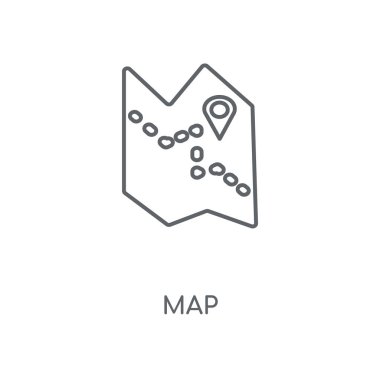 Harita doğrusal simgesi. Kavramı kontur sembolü tasarım eşleyin. İnce grafik öğeleri illüstrasyon, beyaz bir arka plan, eps 10 anahat desen vektör.