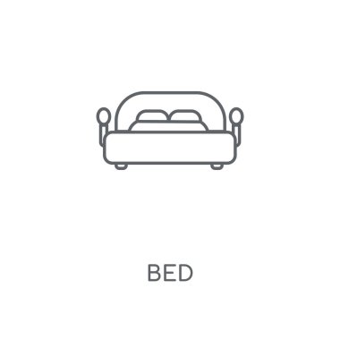 Yatak doğrusal simgesi. Yatak kavramı kontur sembol tasarımı. İnce grafik öğeleri illüstrasyon, beyaz bir arka plan, eps 10 anahat desen vektör.