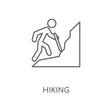 Doğrusal simgesi hiking. Kavramı kontur sembolü tasarım hiking. İnce grafik öğeleri illüstrasyon, beyaz bir arka plan, eps 10 anahat desen vektör.